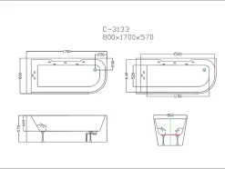 Vente-unique Baignoire balnéo vitrée ARIA noire - 1 place - 263L - 170x80x57cm - angle gauche