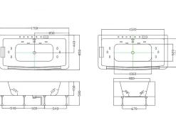 Vente-unique Baignoire balnéo vitrée semi-îlot à leds DYONA - 1 place - 260L - 170x85x58cm - Blanche