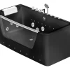 Vente-unique Baignoire balnéo vitrée semi-îlot à leds DYONA - 1 place - 260L - 170x85x58cm - Noir brillant