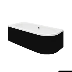 Besco Baignoire d'angle - avec tablier noir Mat et repose tête offert - AVITA - 170 x 75 cm - Gauche* Baignoire Asymétrique
