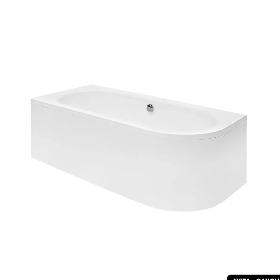 Besco Baignoire d'angle - avec tablier blanc et repose tête offert - AVITA - 180 x 75 cm - Gauche* Baignoire Asymétrique