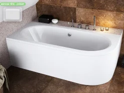Besco Baignoire d'angle - avec tablier blanc et repose tête offert - AVITA - 150 x 75 cm - Gauche