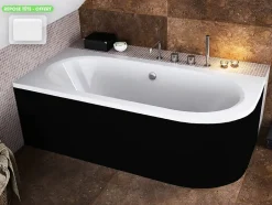Otitec Baignoire d'angle - avec tablier noir Mat et repose tête offert - AVITA - 180 x 80 cm - Gauche* Baignoire Asymétrique