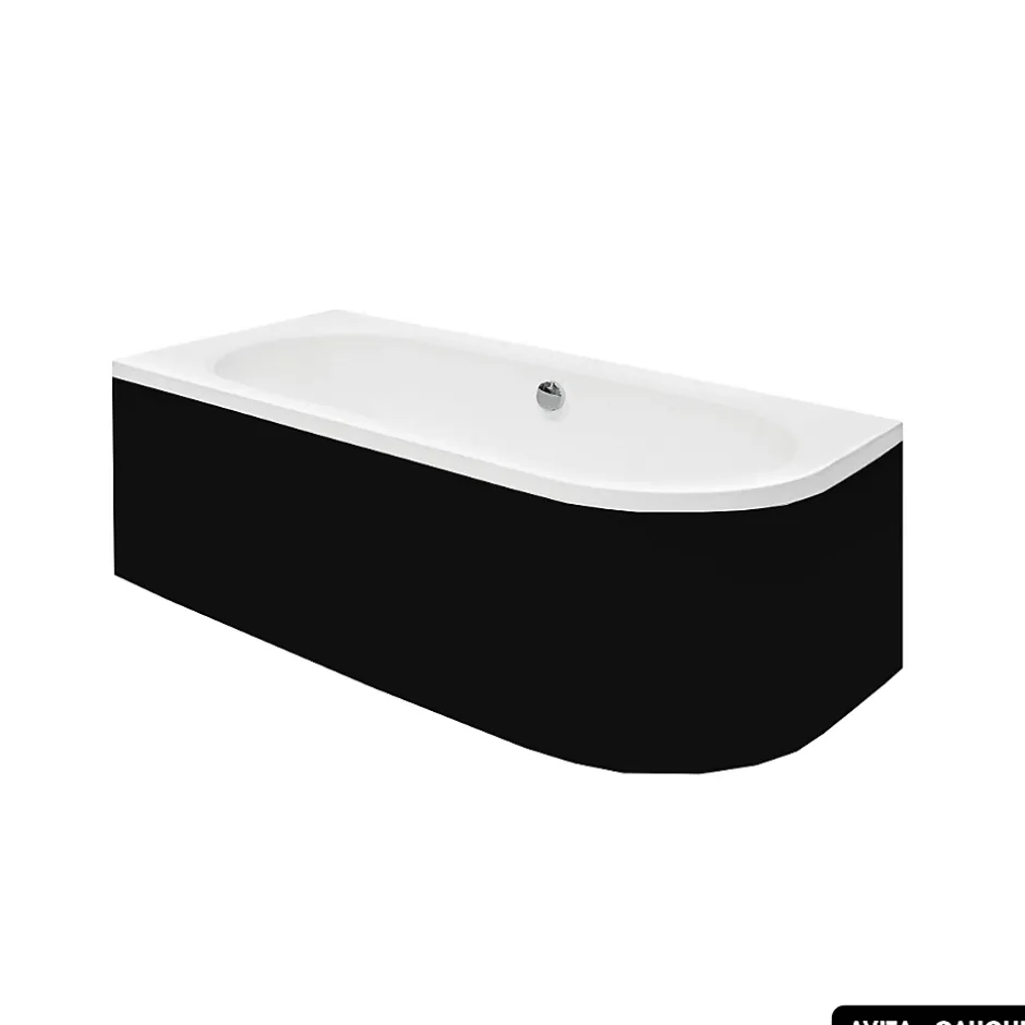 Otitec Baignoire d'angle - avec tablier noir Mat et repose tête offert - AVITA - 180 x 80 cm - Gauche* Baignoire Asymétrique