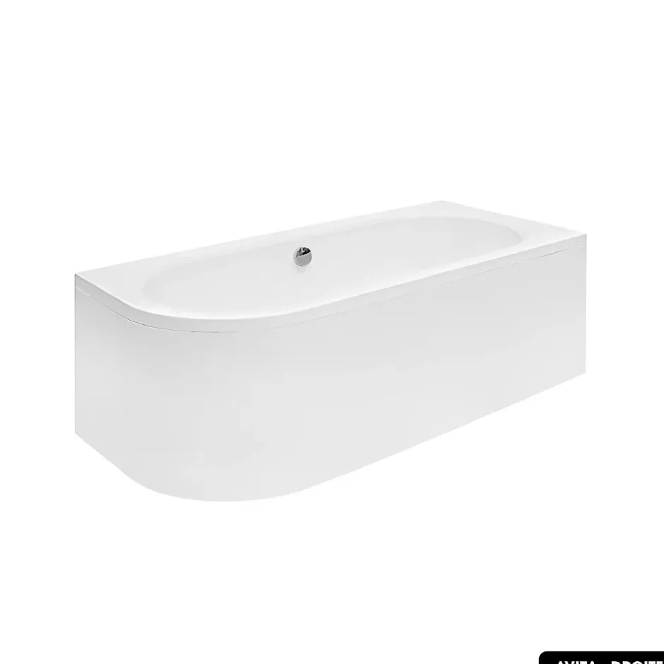 Besco Baignoire d'angle - avec tablier blanc et repose tête offert - AVITA - 160 x 75 cm - Droite* Baignoire Asymétrique