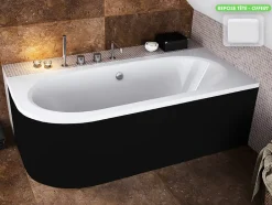Besco Baignoire d'angle - avec tablier noir Mat et repose tête offert - AVITA - 150 x 75 cm - Droite* Baignoire Asymétrique