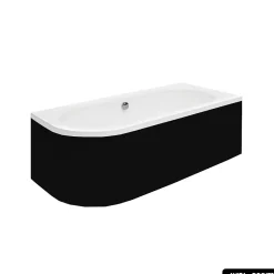 Besco Baignoire d'angle - avec tablier noir Mat et repose tête offert - AVITA - 150 x 75 cm - Droite* Baignoire Asymétrique