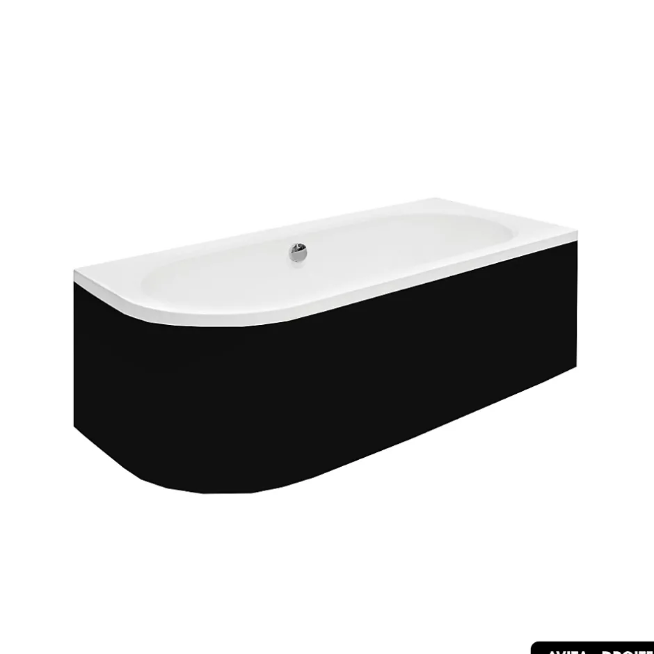 Besco Baignoire d'angle - avec tablier noir Mat et repose tête offert - AVITA - 160 x 75 cm - Droite