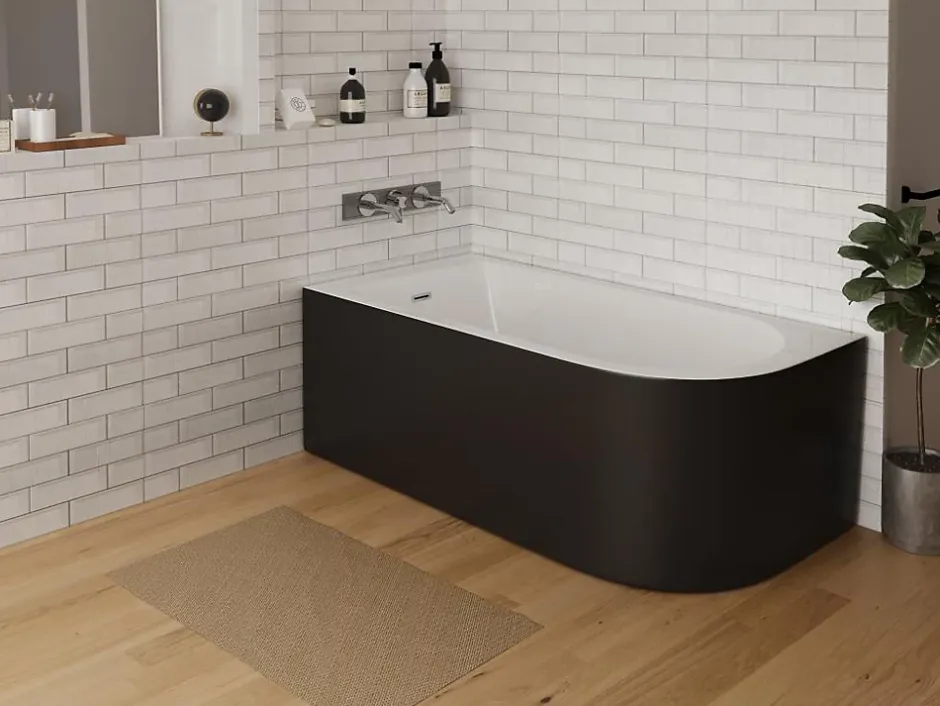 Vente-unique Baignoire d'angle - 201L - 150 x 75 x 58 cm - Noir brillant - Angle gauche - ANIKA