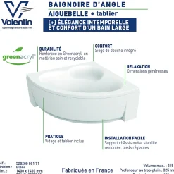 Valentin Baignoire d'angle 140 x 140 cm Aiguebelle + Tablier* Baignoire D'Angle