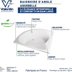 Valentin Baignoire d'angle 140 x 140 cm Aiguebelle sans tablier* Baignoire D'Angle