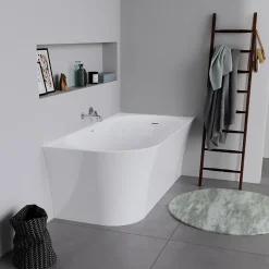 Duravit Baignoire d'angle acrylique salle de bain, vidage de trop plein, 2 places, Coin droite, 150x75x45cm, Blanc, DURADELFI* Baignoire D'Angle