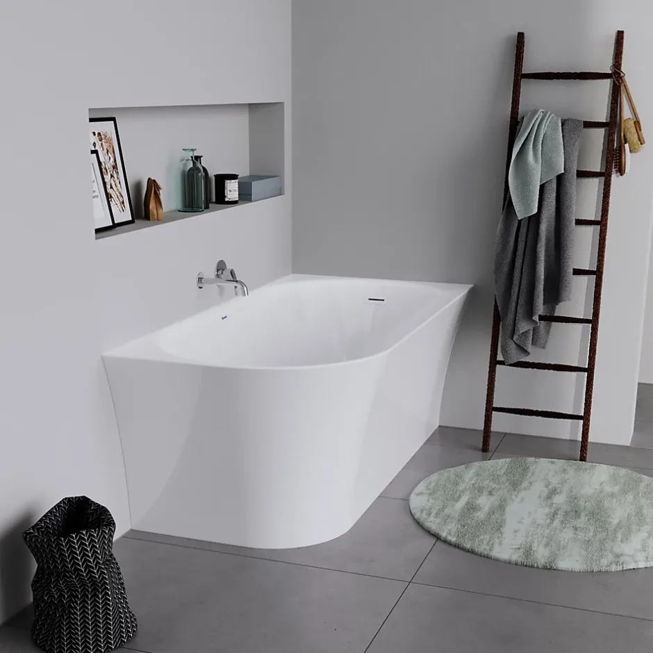 Duravit Baignoire d'angle acrylique salle de bain, vidage de trop plein, 2 places, Coin droite, 150x75x45cm, Blanc, DURADELFI* Baignoire D'Angle