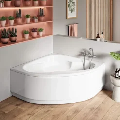 Sanindusa Baignoire d'angle acrylique haute densité ALFA 145x145 blanche avec pieds réglables (tablier et mitigeur non inclus)