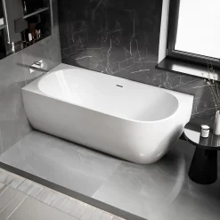 Bernstein Baignoire d'angle Acrylique Ovale pour Salle de Bain + Bonde, Garantie 5 ans, Blanc, 170x75x60cm, Installation gauche, LENA CORNER* Baignoire D'Angle