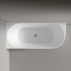 Bernstein Baignoire d'angle Acrylique Ovale pour Salle de Bain + Bonde, Garantie 5 ans, Blanc, 170x75x60cm, Installation gauche, LENA CORNER* Baignoire D'Angle