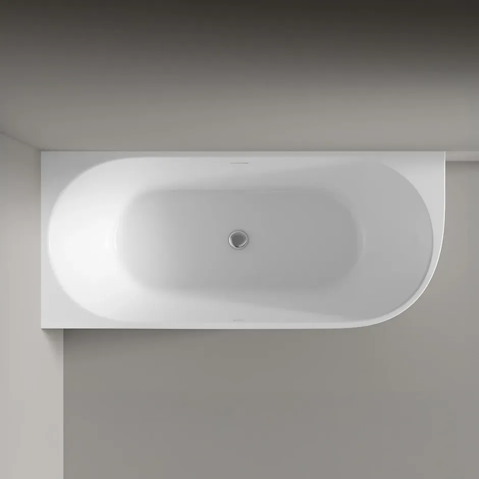 Bernstein Baignoire d'angle Acrylique Ovale pour Salle de Bain + Bonde, Garantie 5 ans, Blanc, 170x75x60cm, Installation gauche, LENA CORNER* Baignoire D'Angle