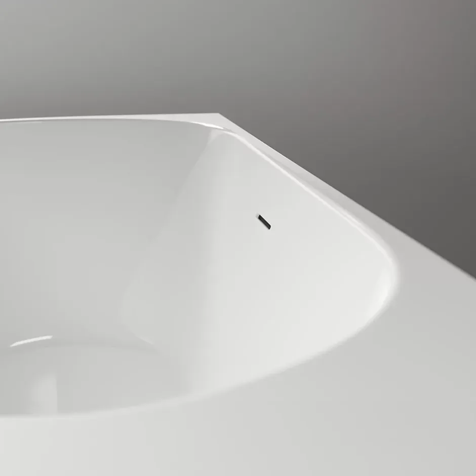Bernstein Baignoire d'angle Acrylique Ovale pour Salle de Bain + Bonde, Garantie 5 ans, Blanc, 170x75x60cm, Installation gauche, LENA CORNER* Baignoire D'Angle