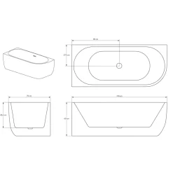 Bernstein Baignoire d'angle Acrylique Ovale pour Salle de Bain + Bonde, Garantie 5 ans, Blanc, 170x75x60cm, Installation gauche, LENA CORNER* Baignoire D'Angle