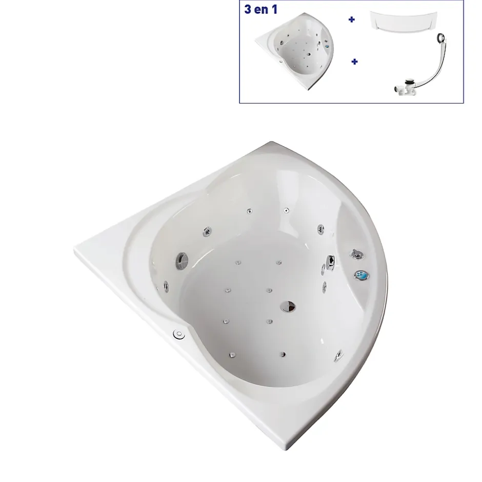 Valentin Baignoire d'angle balnéo 140 x 140 cm Giverny + tablier* Baignoire D'Angle|Baignoire Balnéo