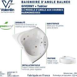 Valentin Baignoire d'angle balnéo 140 x 140 cm Giverny + tablier* Baignoire D'Angle|Baignoire Balnéo