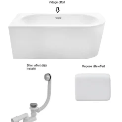 Besco Baignoire d'angle Blanc + Siphon Chrome et Vidage inclus + Repose tête - AVITA S CLASSE - GAUCHE - 170 x 75 cm