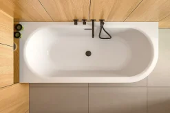 Besco Baignoire d'angle Blanc + Siphon noir et Vidage inclus + Repose tête - AVITA S CLASSE - GAUCHE - 170 x 75 cm