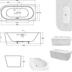 Besco Baignoire d'angle Blanc + Siphon noir et Vidage inclus + Repose tête - AVITA S CLASSE - GAUCHE - 170 x 75 cm