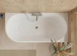 Otitec Baignoire d'angle droite - 160 x 75 cm - Blanc brillant rainure avec bonde chrome - PERLE* Baignoire D'Angle