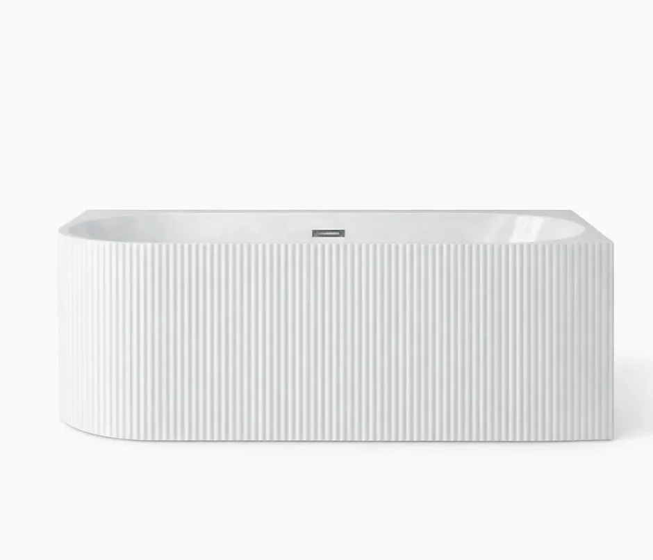 Otitec Baignoire d'angle droite avec bonde et vidage - 150 x 75 cm - Blanc brillant rainuré - PERLE