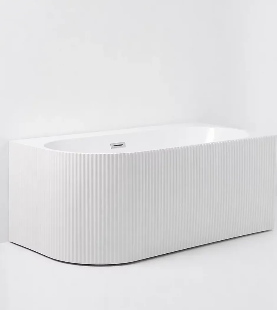 Otitec Baignoire d'angle droite avec bonde et vidage - 150 x 75 cm - Blanc brillant rainuré - PERLE