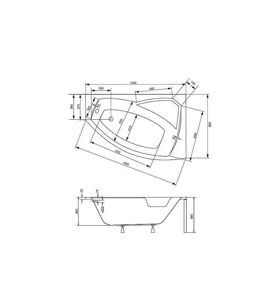 Azura Home Design Baignoire d'angle droite RIMA avec tablier - 130cm* Baignoire Asymétrique