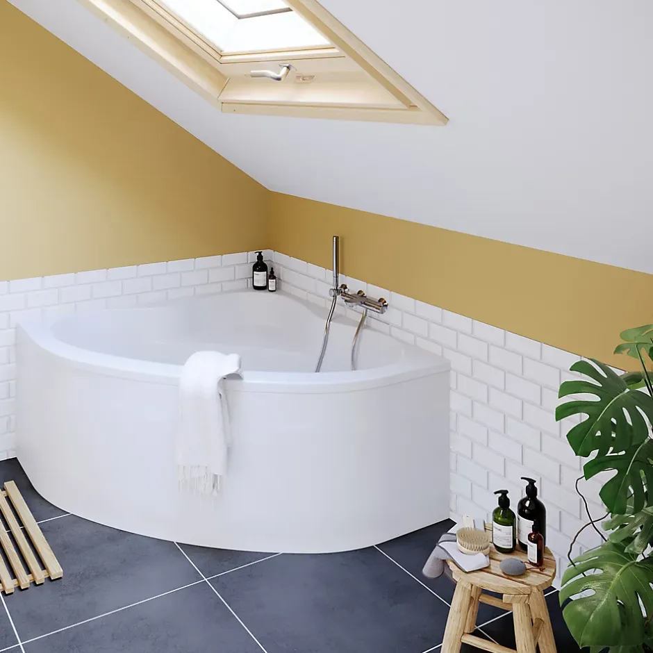 Baignoire d'angle en acrylique L.130 x l.130 cm blanc, Horyn* Baignoire D'Angle