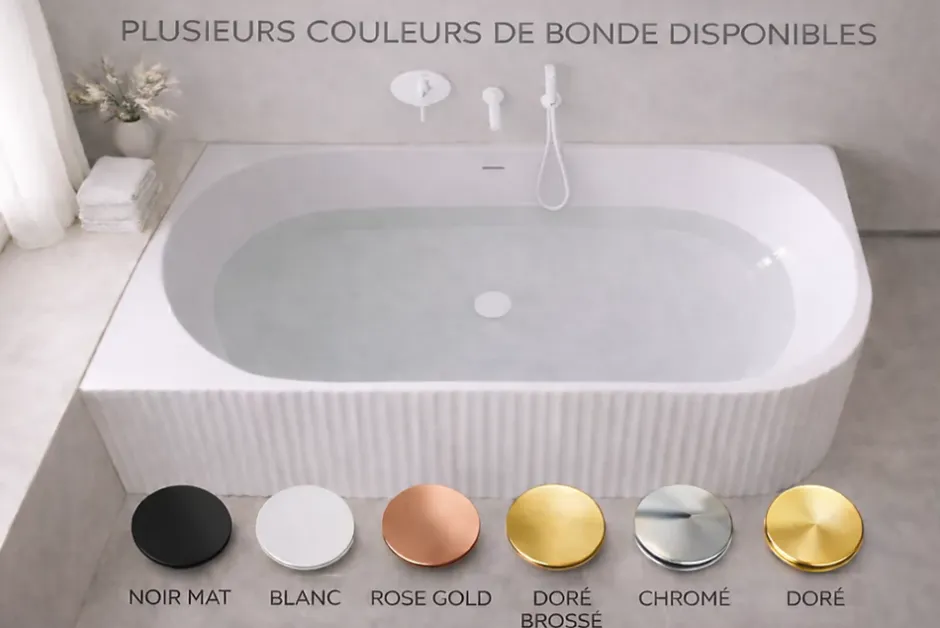 Otitec Baignoire d'angle gauche avec bonde blanche - 170 x 75 cm - Blanc brillant rainuré - PERLE* Baignoire D'Angle