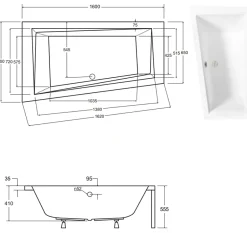 Azura Home Design Baignoire d'angle GAUCHE INTIMA AVEC TABLIER - 160cm* Baignoire D'Angle