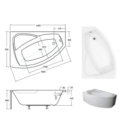 Azura Home Design Baignoire d'angle gauche RIMA avec tablier - 150cm* Baignoire Asymétrique