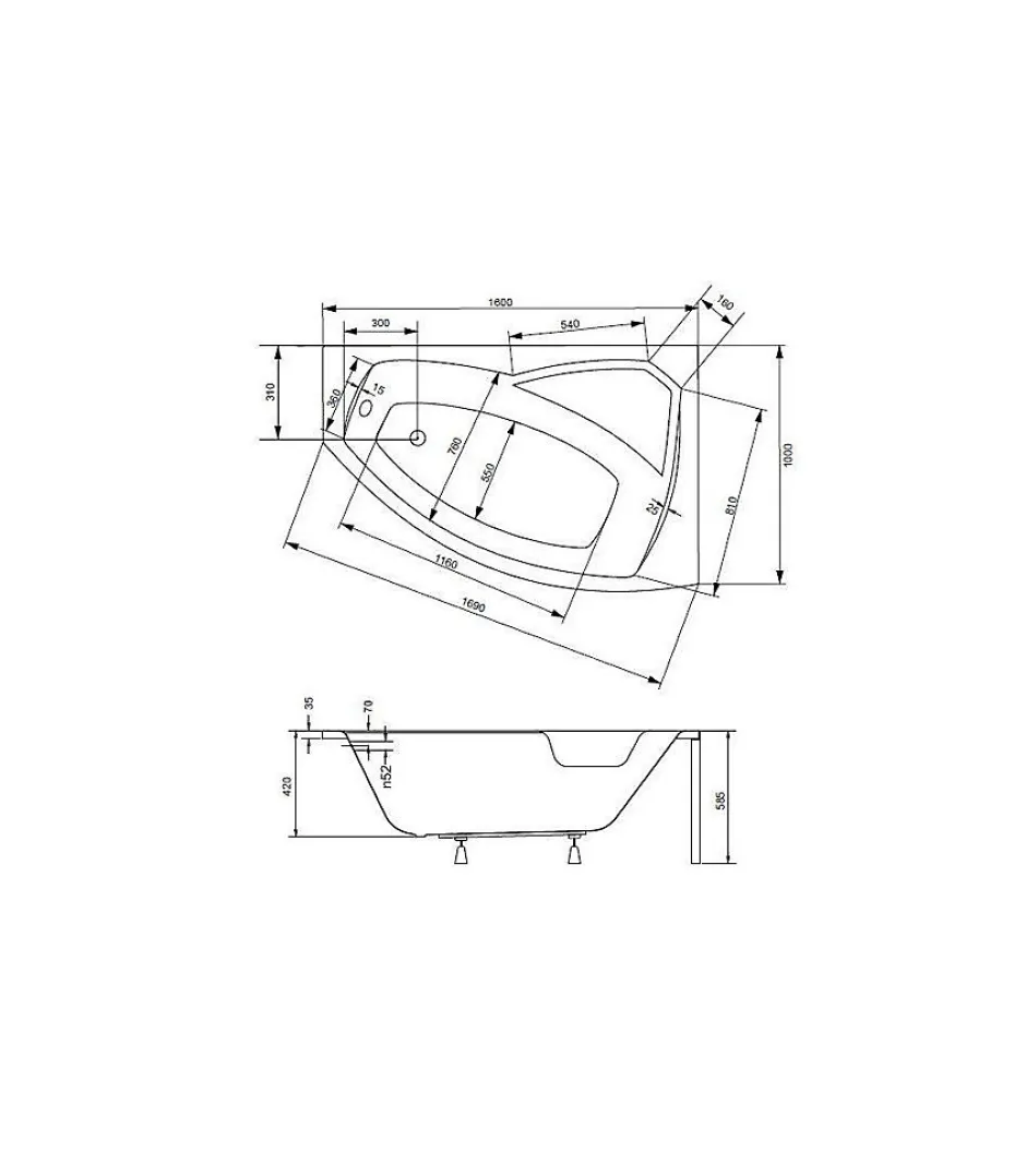 Azura Home Design Baignoire d'angle gauche RIMA avec tablier - 160cm