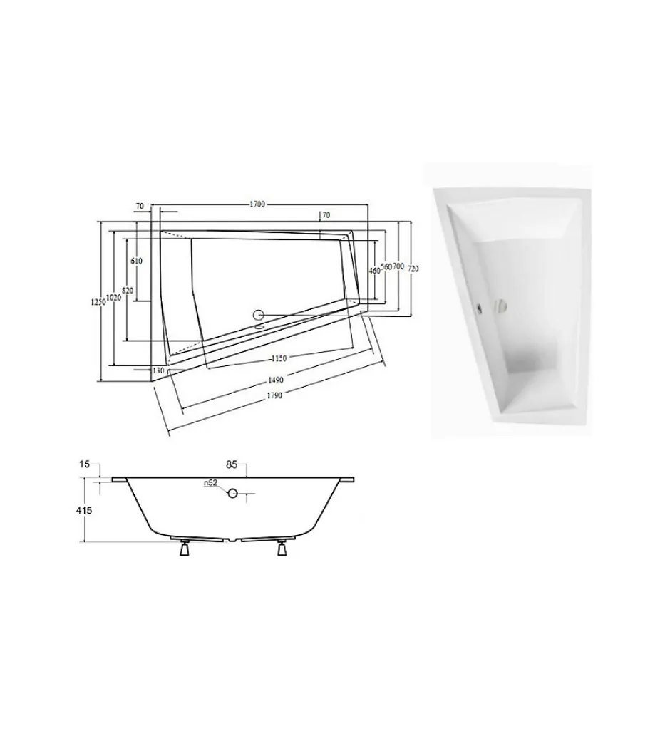Azura Home Design Baignoire d'angle Gauche ULTIMA DUO ultra-slim - 170cm