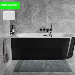 Besco Baignoire d'angle Noir et Blanc + Siphon Doré et Vidage inclus + Repose tête - AVITA S CLASSE - DROITE - 170 x 75 cm* Baignoire Asymétrique