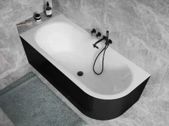 Besco Baignoire d'angle Noir et Blanc + Siphon Doré et Vidage inclus + Repose tête - AVITA S CLASSE - DROITE - 170 x 75 cm* Baignoire Asymétrique