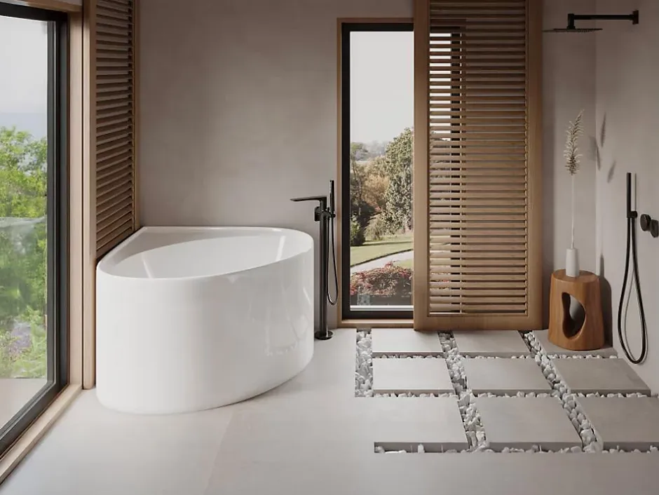 Vente-unique Baignoire d'angle ovale en acrylique - Blanc brillant - 176L - 100 x 100 x 58 cm - MARTA* Baignoire D'Angle