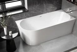 Bernstein Baignoire d'angle semi-ilot Acrylique 150x78x60cm Blanc brillant + Bonde et trop plein - installation à droite - NOVA SLIM LINE* Baignoire Îlot