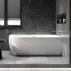 Bernstein Baignoire d'angle semi-îlot Acrylique Ovale Salle de Bain avec Bonde + trop plein, Blanc, 170x75x60cm, Garantie 5 ans, LENA CORNER