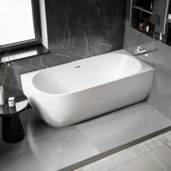 Bernstein Baignoire d'angle semi-îlot Acrylique Ovale Salle de Bain avec Bonde + trop plein, Blanc, 170x75x60cm, Garantie 5 ans, LENA CORNER