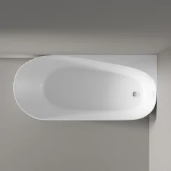 Bernstein Baignoire d'angle semi-îlot Acrylique Ovale Salle de Bain avec Bonde + trop plein, Blanc, 170x78x58cm, Garantie 5 ans, ONDA CORNER