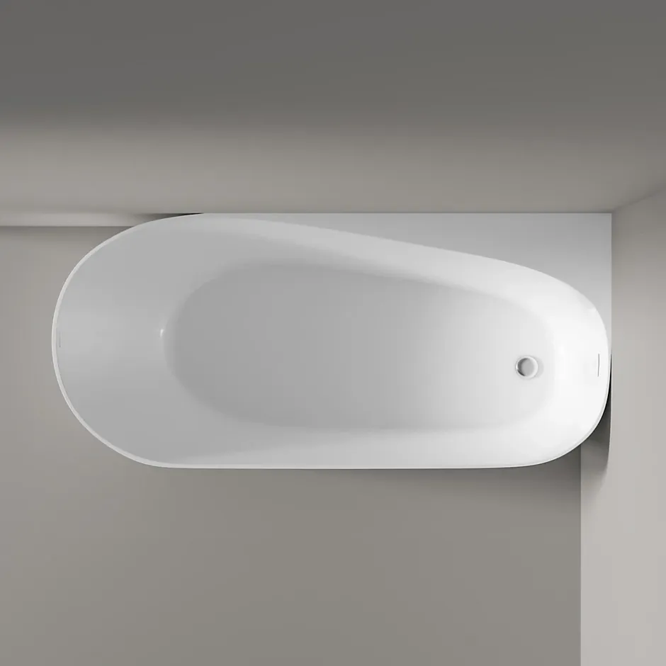 Bernstein Baignoire d'angle semi-îlot Acrylique Ovale Salle de Bain avec Bonde + trop plein, Blanc, 170x78x58cm, Garantie 5 ans, ONDA CORNER