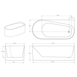 Bernstein Baignoire d'angle semi-îlot Acrylique Ovale Salle de Bain avec Bonde + trop plein, Blanc, 170x78x58cm, Garantie 5 ans, ONDA CORNER