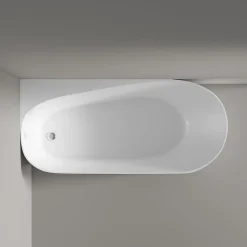 Bernstein Baignoire d'angle semi-îlot Acrylique Ovale Salle de Bain avec Bonde + trop plein, Blanc, 170x78x58cm, Garantie 5 ans, ONDA CORNER* Baignoire D'Angle