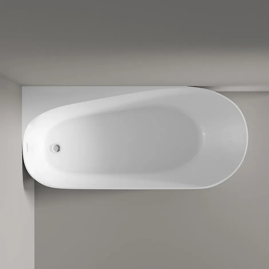 Bernstein Baignoire d'angle semi-îlot Acrylique Ovale Salle de Bain avec Bonde + trop plein, Blanc, 170x78x58cm, Garantie 5 ans, ONDA CORNER* Baignoire D'Angle