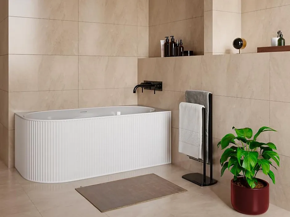 Vente-unique Baignoire d'angle striée - 290L - 170 x 80 x 60 cm - Blanc mat - Acrylique - Angle droit - BARBORI* Baignoire D'Angle